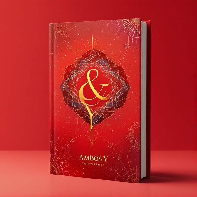 A bold, central symbol of an ampersand "&" rendered in an intricate, artistic style suggesting interconnection. The ampersand is flanked by abstract, overlapping shapes and lines that evoke a sense of unity and harmony, set against a vivid red background which signifies passion and spirituality. Delicate, cosmic patterns subtly woven into the backdrop to suggest a spiritual atmosphere.