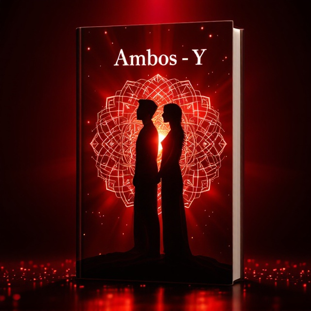 A silhouette of two figures standing back-to-back, interconnected through an intricate mandala pattern. The mandala glows with various shades of red, radiating light. The background is a gradient from deep crimson at the bottom to a lighter, almost ethereal red at the top, giving a sense of ascension and spiritual journey. Gentle rays of light emanate from the mandala, adding a mystical aura.