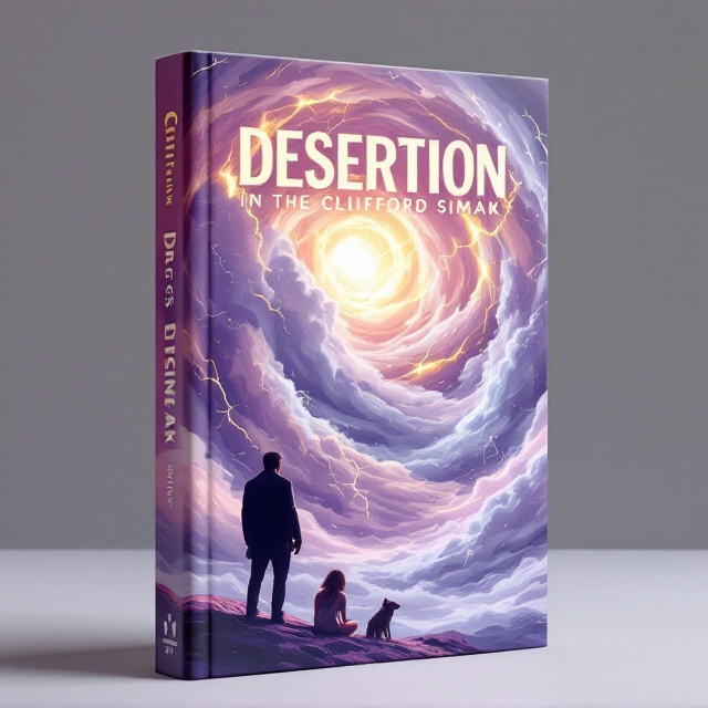 A vast, swirling landscape of Jupiter's storms dominates the cover, painted in hues of lavender, white, and streaks of gold. In the foreground, a silhouette of a powerful man stands gazing out, with a pensive woman beside him, her posture suggesting emotional conflict. A dog sits beside them, its eyes reflecting a yearning. The sky above is a mesmerizing blend of tumultuous clouds and lightning, with the glory of Jupiter visible beyond.