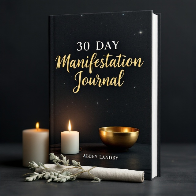 Dark, matte background with a faint starry texture. Central focus is a gold Tibetan singing bowl placed slightly off-center, to the right. To the left, a lit white candle with a soft, warm glow. Below the candle, a white sage smudge stick lies horizontally, slightly angled.