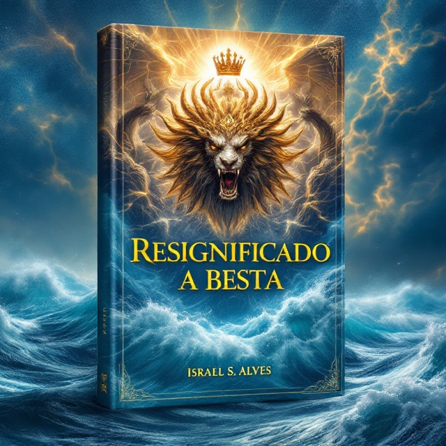 The cover features a vivid scene set against a backdrop of a deep blue ocean, surging with powerful waves that suggest both majesty and turmoil. Above the horizon, the sky is intertwined with streaks of gold, hinting at the divine and eternal. Dominating the center is the apocalyptic beast of Revelation 13, intricately detailed with an aura of magnificence, emphasizing its crowns. The formidable seven-headed dragon hovers nearby, its heads contorted in various expressions of malice and discernment, bestowing a crown and scepter upon the beast. The elements are framed with a serene ambiance, suggesting authority and inevitability.