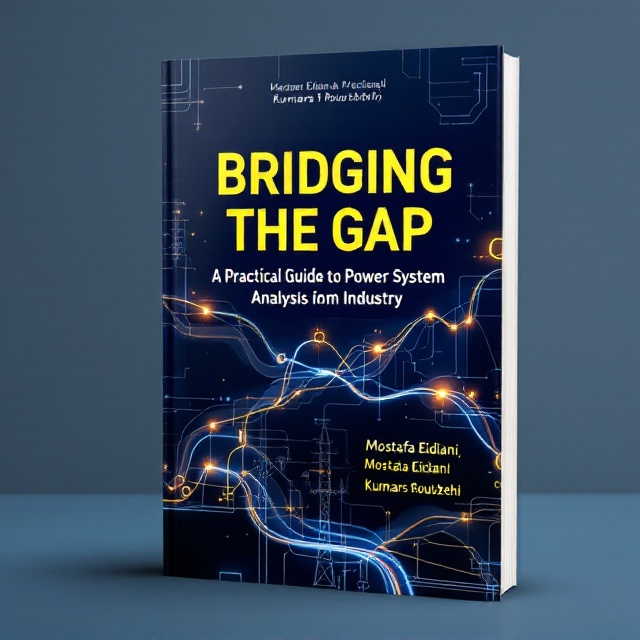 A sleek, modern design featuring a high-tech power grid graphic in the background. A flowing line representing electrical currents weaves through the cover, connecting various elements like transformers, shielding, and power lines. The color palette includes deep blues, metallic silvers, and electric yellows to highlight the technical nature of the subject. Subtle glow effects are used to add a sense of energy and motion.