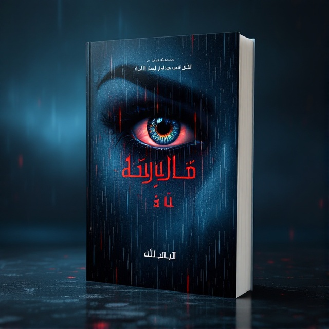 The cover features a dark, stormy sky with abstract rain patterns in the background. Red and blue lights cut through the rain, creating an atmospheric, eerie glow. Dominating the center is a large, enigmatic eye with sharply defined hunter brows, gazing intently, embodying suspense and mystery.