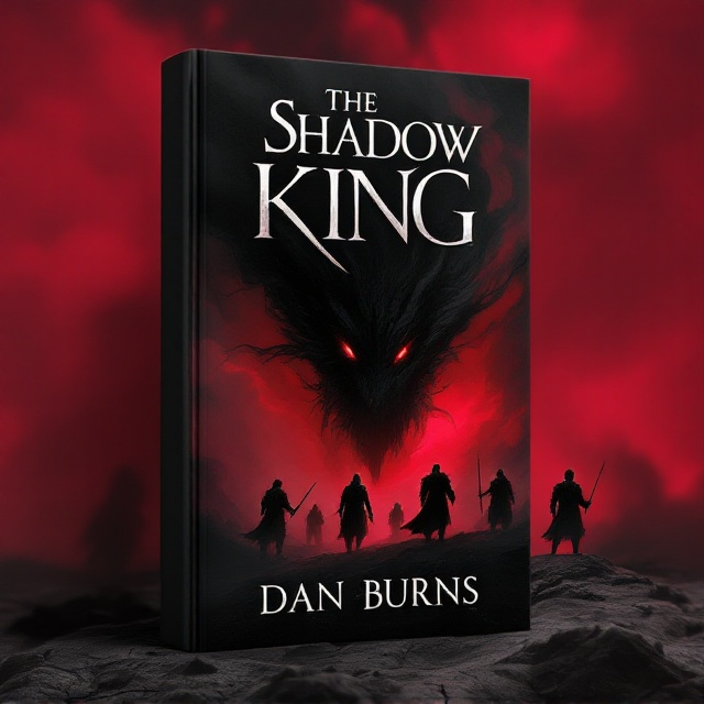 A dark, ominous landscape dominates the cover, shrouded in swirling black smoke that forms the shape of a menacing beast. Four heavily armored knights are silhouetted against a blood-red sky, their figures small yet resolute as they approach the smoke-beast with weapons drawn. The scene is tense, with the smoky beast’s eyes glowing eerily, casting an air of impending danger.