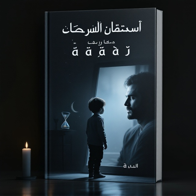 A dimly lit room with a young child standing in front of a large mirror, gazing intently at his reflection. In the mirror, the reflection shows an adult man. To the side, a softly glowing candle provides the only light, casting a warm glow on the child and the mirror while leaving the rest of the room in shadow. A delicate hourglass and a beautifully rendered crescent moon hover above, casting a sense of time and contemplation.