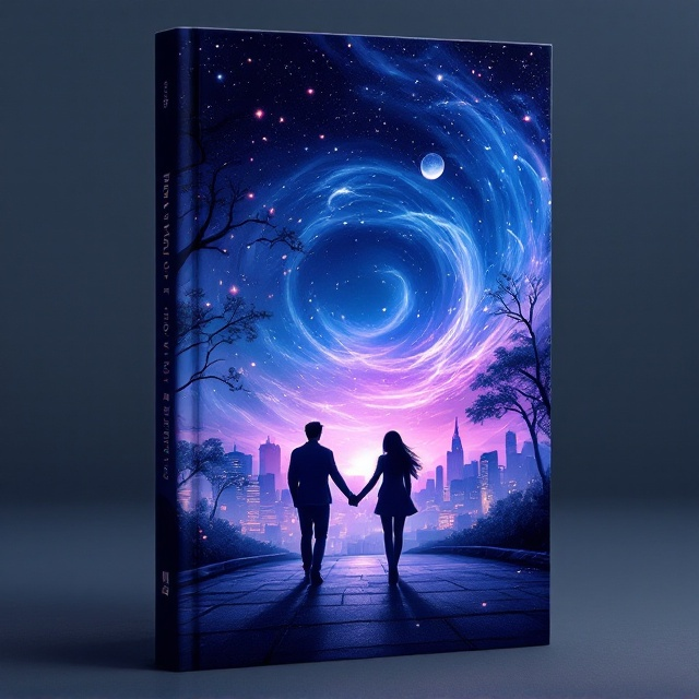 The cover showcases a breathtaking dusk view of Seoul, with the city lights softly glowing amidst an enchanting swirl of magical winds. Central to the cover are the silhouettes of a young man and a young woman walking in opposite directions, subtly imparting a sense of their separate journeys. The subtle haze and dynamic movement of the wind suggest both mystery and enchantment, crafted with vibrant hues of deep blues and purples.