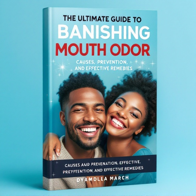 A happy and smiling black man and woman are prominently featured in the center of the cover, with their bright smiles capturing attention. The background is a gradient of blue shades, suggesting freshness and cleanliness. A subtle sparkle effect around their mouths adds emphasis on oral health.