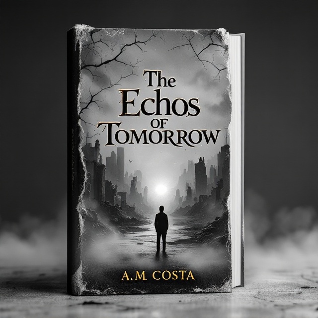 The cover features a grayscale, desolate cityscape in the background with cracks and ruins, symbolizing a dystopian world. A lone figure stands in the forefront, looking towards a distant point where a small, glowing orb of light shines, representing hope. Sparse, ghostly images of couples, highlighting the romance element, subtly fade into the background. An ethereal mist swirls around the bottom half of the cover, adding a mystical element. The edges of the cover have a tattered and worn effect, reinforcing the theme of dystopia.