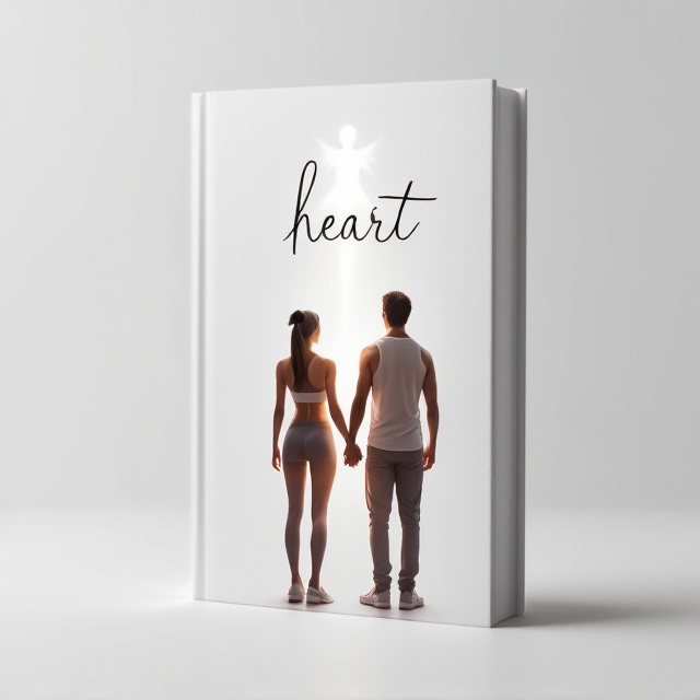 The cover features a white background, symbolizing purity and emotion. Centered on the front, a tall athletic girl and a short man stand holding hands. Her tank top is semi-transparent, visually allowing the pulse to glow, softly illuminating the area. Behind them, a wispy, ethereal silhouette of another girl is portrayed as a soul gracefully flying upward, symbolizing loss or transcendence. Soft, gentle lighting casts subtle shadows to heighten emotional depth.