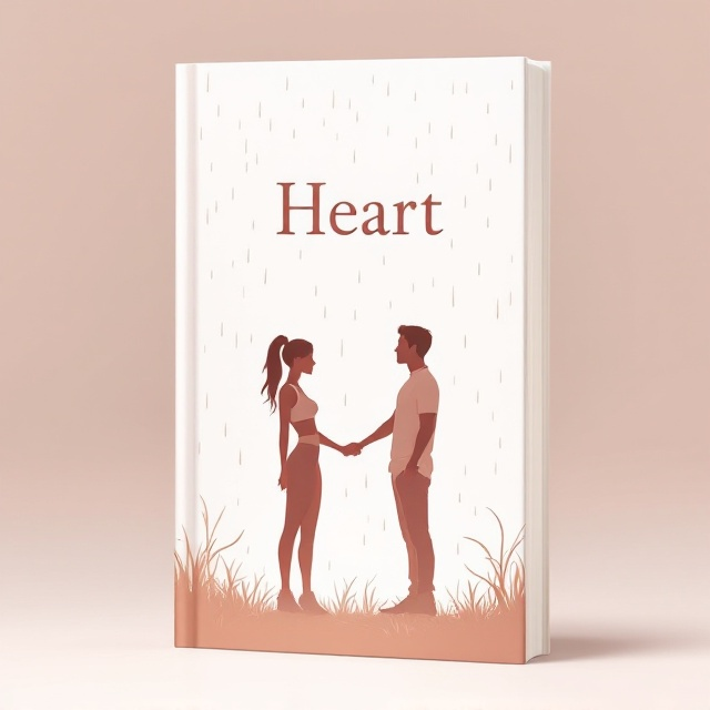 A serene illustration featuring a tall, athletic girl holding the hand of a shorter man, both silhouetted against a soft, white backdrop. The couple stands under a gentle rainfall, with faint drops skirting down from the top of the cover. The girl's sporty build is subtly accentuated by her streamlined attire, while the man's delicate stature conveys tenderness. The backdrop, primarily white, imbues a sense of purity and emotional balance.