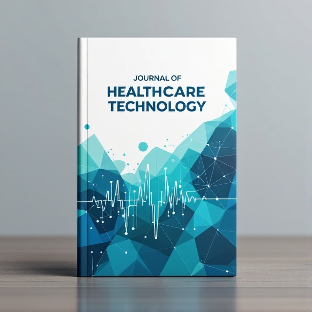 The cover features a sleek, modern design with a background composed of abstract geometric shapes in shades of blue and green, symbolizing technology and innovation. Central to the cover is a stylized representation of a digital network, with interconnected lines and nodes resembling a heartbeat or ECG pattern. This central motif is both eye-catching and relevant to healthcare technology.