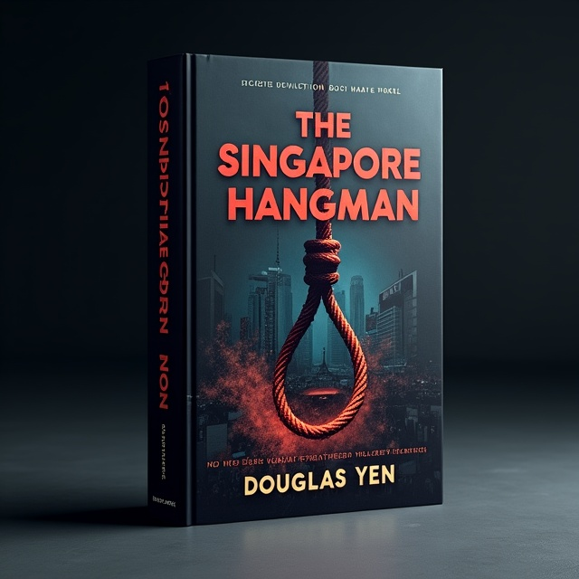 A dark background with a large, slightly off-center image of a hangman's noose casting a shadow. The noose is intricately detailed, with rough fibers visible. Surrounding the noose are faint, ghostly images of crowded streets and landmarks from Singapore, blending into the dark background. The bottom of the cover has an ephemeral, smoky texture.