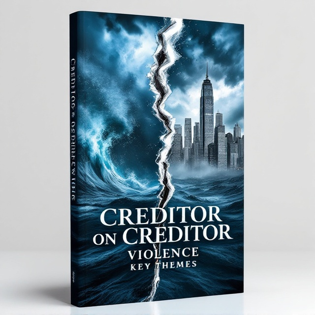 A dynamic, diagonal split cover with a tumultuous stormy ocean in dark, moody blue tones on one side, and a stark, corporate cityscape in shades of grey on the other. In the middle, a jagged line resembling a crack divides the two sections, symbolizing conflict and division.