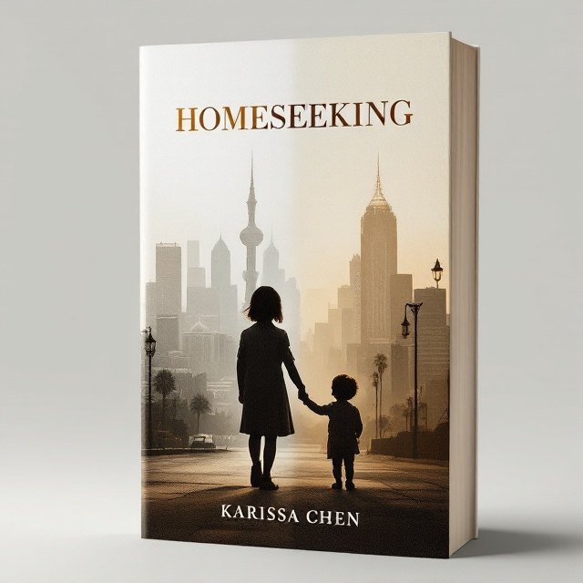 A split cover design featuring nostalgic, faded photographs of Shanghai's cityscape on one half and Los Angeles landmarks on the other. The cityscapes are blended together at the center using a gradient, symbolizing connection. In the foreground, silhouettes of two children holding hands are shown, subtly fading into the background to depict the passage of time. The color palette consists of muted pastels and sepia tones.