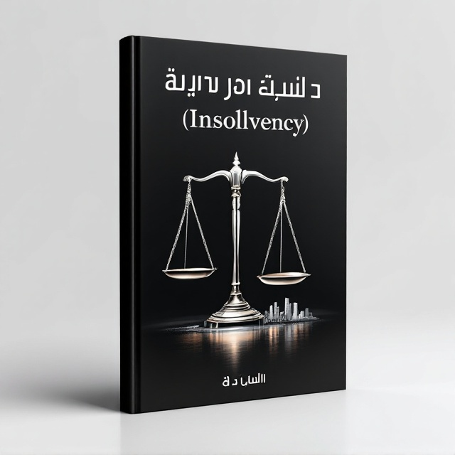 The cover features a stark black background that symbolizes the seriousness of insolvency and bankruptcy. At the center, there is a scale of justice that is tilting, signifying imbalance. The scale is embossed with metallic silver highlighting, giving it a sharp contrast against the black. Beneath the scale, a subtle abstract cityscape can be seen, fading into the background, representing the broader societal impact of financial insolvency.