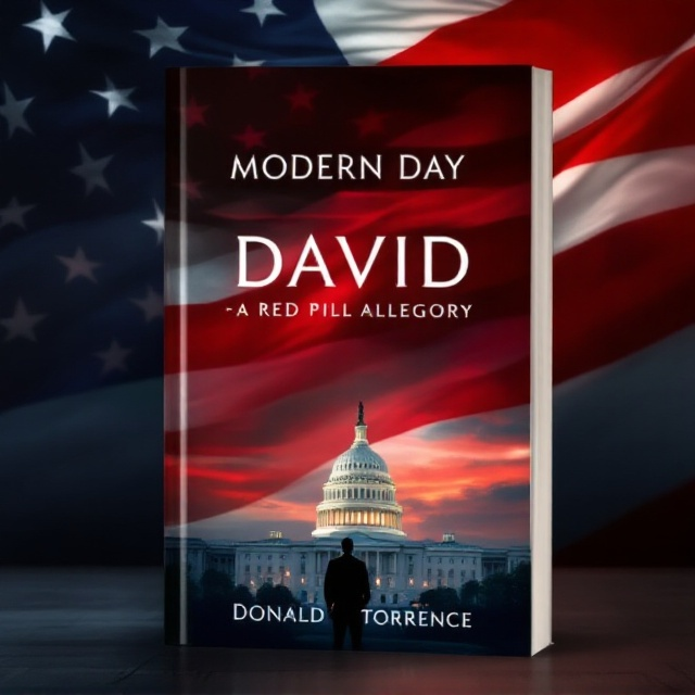 A dramatic juxtaposition featuring an American flag billowing in the foreground, partially shadowed to evoke themes of struggle and corruption. In the background, the U.S. Capitol stands resolute but veiled in a twilight glow, symbolizing both peace and potential discord. A solitary, shadowy figure of a politician is positioned near the Capitol, with light and shadow skillfully playing across his features to suggest duality and introspection. The overall composition balances raw emotion with a nuanced portrayal of power.