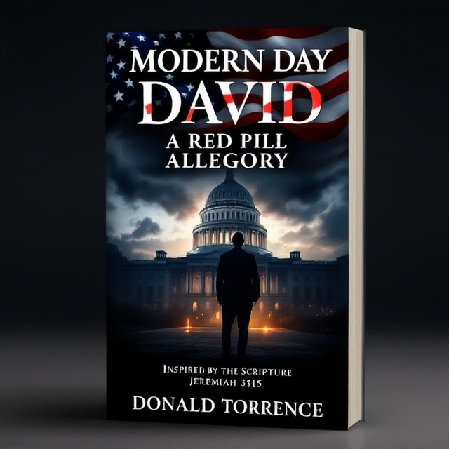 The cover features a powerful visual representation of the U.S. Capitol building partially shrouded in shadow to represent corruption, with an American flag subtly flowing across the top. In the foreground, a silhouette of a politician stands with a look of both triumph and inner conflict, symbolizing struggle and joy. The background transitions from dark to light to incorporate themes of peace and love. The scripture "Inspired by the Scripture Jeremiah 3315" is elegantly etched near the bottom, glowing softly.