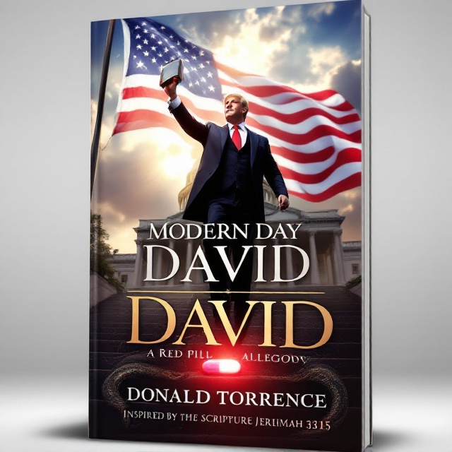 The central focus features a charismatic politician positioned on the iconic steps of the White House. He is dressed in a dignified suit, one arm raised to the crowd and the other clutching a Bible glowing with a divine aura. Behind him, a grand American Flag waves in the breeze against a partly cloudy sky, with beams of sunlight signifying hope. The bottom of the cover subtly displays a cracked serpent around the Capitol dome, with a glowing red pill nestled on the stairs, indicating enlightenment and triumph over corruption.