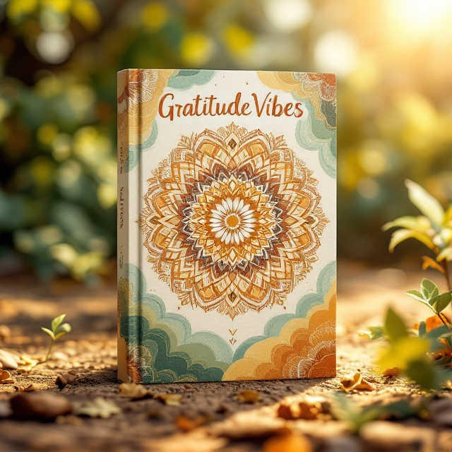 The cover features a large, intricate mandala pattern that radiates from the center, creating a focal point filled with movement and energy. The background consists of a harmonious blend of terracotta, sage green, and sunny yellow, reminiscent of an earthy, serene outdoor setting. Subtle waves flow outward from the mandala, suggesting the ripple effect of positive vibes.