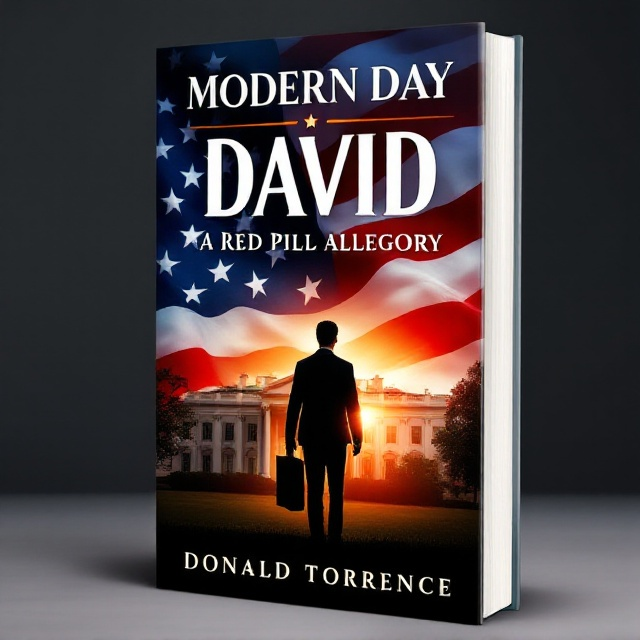 A bold, eye-catching cover featuring the silhouette of a politician holding a briefcase in the foreground, with the White House in the background. The American flag casts a shadow over the scene, subtly integrated into the sky with a gradient of red and blue tones, creating a sense of movement and patriotism. Love, joy, and peace are hinted at with soft, radiant beams of light emanating from behind the White House.