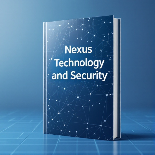 A dynamic and geometric network pattern overlaid on a soft blue and silver digital grid background, with interconnected nodes symbolizing the nexus of technology and security. The overall look is minimalistic yet futuristic, incorporating elements like circuit lines or data streams to emphasize the technology theme.