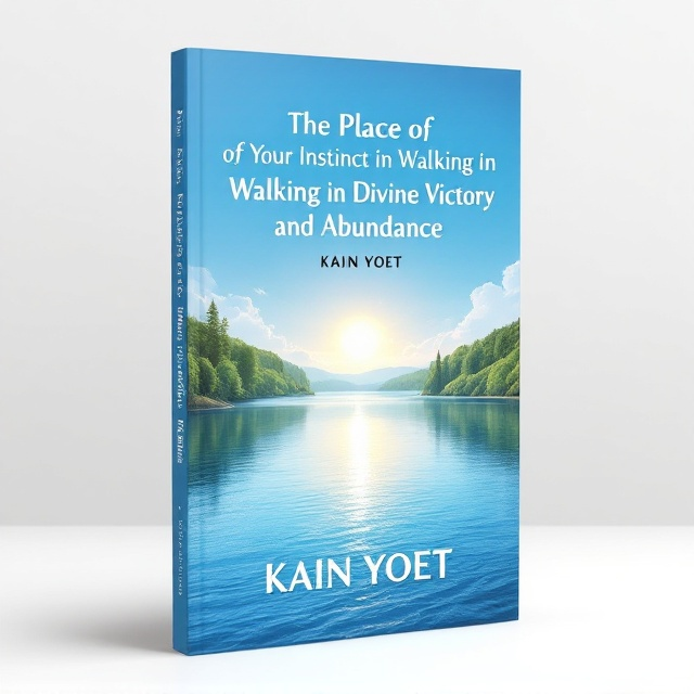 A serene landscape featuring a calm, flowing river with gentle ripples, surrounded by lush greenery and a bright, blue sky. The horizon line draws the eye towards a distant, radiant light symbolizing divine victory and abundance. A subtle reflection of the sky in the water adds depth and tranquility, encouraging meditation.