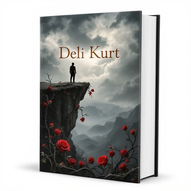 A desolate landscape under a tumultuous sky dominates the cover, with a lone figure standing at the edge of a cliff, symbolizing the struggle against fate. In the foreground, intertwined roses and thorns reflect the dual nature of love and suffering. The colors are muted, with shades of gray and deep reds, evoking a sense of tragedy and passion.