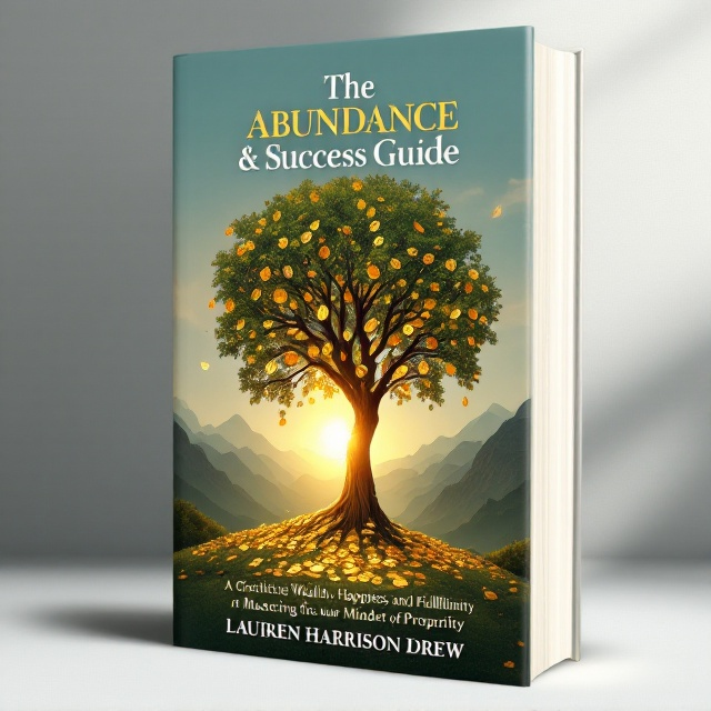 A tranquil mountain landscape serves as the background, with a golden sunrise emerging from behind the peaks. In the foreground is a tall, flourishing tree with abundant golden coins hanging like fruits. A subtle illustration of an open door is seamlessly integrated into the bark of the tree, symbolizing opportunity and access to success.