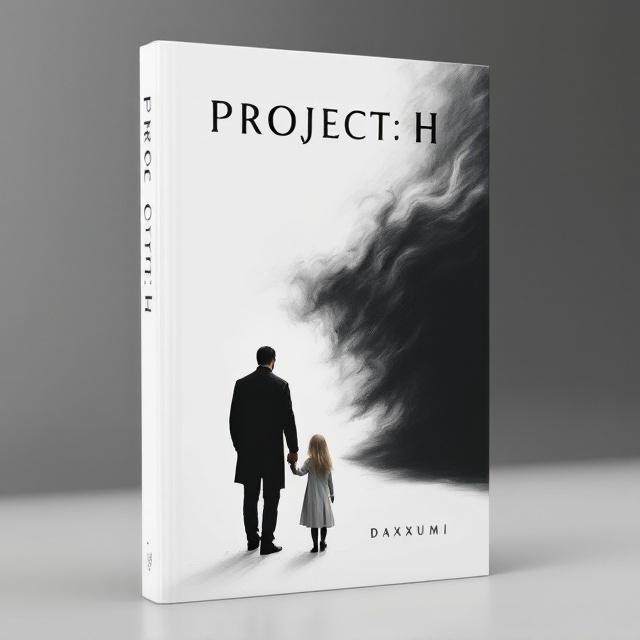 A stark, minimalistic scene with a man in an all-black silhouette, depicted from behind to convey mystery and anonymity, is positioned on the left side of the cover. He is holding hands with a little blond-haired girl whose features are softly illuminated, providing a stark contrast. They are set against a vast white background, leading toward a swirling dark void that gradually emerges from the right side of the cover, representing the encroaching darkness. The swirling elements hint at otherworldly shadows and creatures barely visible, adding to the sense of worry and foreboding.