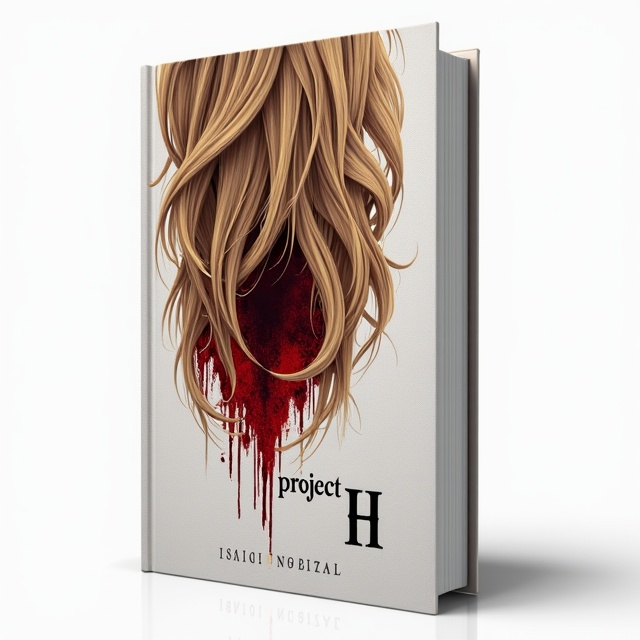 A close-up of cascading, long blond hair is placed in the center of the cover, subtly blended into a white background. Dark red blood is intricately illustrated, spreading ominously through the strands. The hair overlaps lightly with a faint shadow, enhancing the unsettling feel.