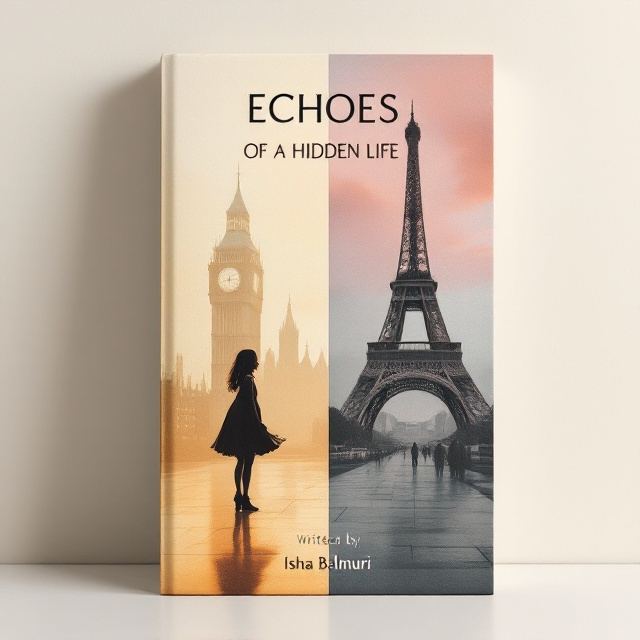 The cover is divided into two equal halves, vertical split. On the left half, a shadow of a girl stands, with the iconic silhouette of Big Ben towering in the background. The right half mirrors this setup with another girl's shadow, but instead, the Eiffel Tower ascends behind her. Both halves utilize a soft, warm color palette, suggesting a blend of cultures and contemporary elegance.