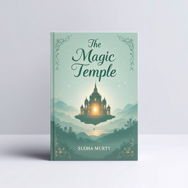 The cover features an elegant, pastel green background with subtle, shimmering motifs of stars and vines that frame the top and bottom of the cover. In the center, a delicate silhouette of an enchanted temple floats above a misty landscape, implying mystery and magic. The temple is aglow with a soft, atmospheric light, hinting at the fantastical elements within the book. The overall visual style is whimsical and inviting.