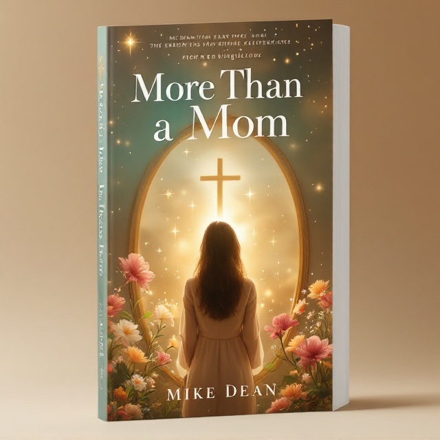 A woman stands gracefully before a softly lit mirror at a crossroads. Her reflection captures a vibrant blooming flower and delicate stars, symbolizing rediscovery and growth. The scene is bathed in a gentle cascade of warm, earthy tones like muted gold and cream, accented by subtle rays of light to emphasize themes of hope and transformation. A faint cross glows subtly in the backdrop, suggesting faith-inspired renewal.