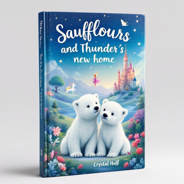 The cover features an enchanting landscape with a whimsical castle in the background, a radiant unicorn prancing near it, and a petite bunny sitting beside a dreamy princess in a flowing Paisley dress. In the foreground, two adorable polar bear cubs are depicted in a playful stance, symbolizing their adventure. The setting is surrounded by vibrant colors, enhancing the sense of magic and adventure.
