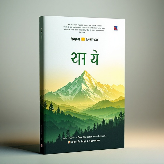 The cover features a gentle gradient transitioning seamlessly from green at the bottom, through yellow, to white at the top, providing a serene backdrop. Across the center, the title "न्यायिक विचार" is prominently displayed in crisp, elegant script. The line mimicking Mount Everest runs diagonally behind the title, symbolizing Nepal's grandeur. At the top left, the diagonal square bar logo adds a touch of formality. A watermark of an office building subtly integrates into the background on the bottom right. The author’s picture is strategically placed on the left, adjacent to a manuscript, adding a personal touch. A Nepal flag-colored ribbon elegantly separates the author's name, which is set at the bottom in a distinguished nameplate.