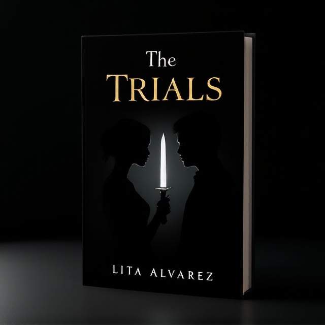 The cover features a stark black background, creating a dramatic canvas for the central imagery. Set against this, the silhouettes of a girl and a boy stand facing each other. The girl silhouette on the left is poised with a dagger, which is suspensefully placed inches from the boy's throat on the right. Their expressions are subtle yet intense, hinted at through the shapes of their profiles. The dagger gleams subtly, rendering a sense of imminent tension and drama.