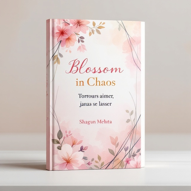 A soft pastel color palette with a blend of watercolor flowers cascading down the cover, framing the center. Modern abstract lines subtly intermingle with the florals, creating a harmonious balance between nature and art. The phrase "Toujours aimer, jamais se lasser" elegantly scripted in the center, adding an air of sophistication to the design.