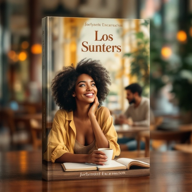 The cover showcases a vibrant scene in a university café. At the center, a charming Black woman with curly hair and a captivating smile is seated at a table, holding a coffee cup. Beside her is an open notebook. The background is softly blurred, depicting other tables and indistinct figures, emphasizing her as the focal point. A young man is subtly illustrated in the background, gazing at her with admiration and affection, highlighting the romantic intrigue.