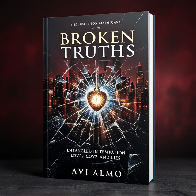 The cover features a dramatic shattered glass effect in the center, with shards radiating outward. Behind the shattered glass is an abstract corporate cityscape in deep burgundy and shadowy tones. Interwoven among the shards is a delicate, cracked locket illuminated with a soft golden light, adding an air of mystery and significance.
