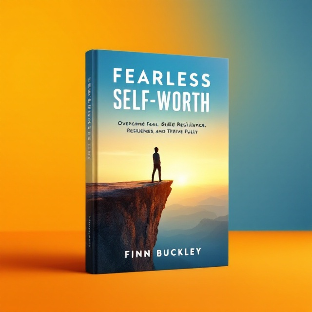The cover features a gradient background that transitions from warm oranges and yellows at the bottom to deep, serene blues at the top. A solitary figure stands confidently at the edge of a cliff in a strong yet relaxed pose, symbolizing triumph over adversity and readiness for new possibilities. The horizon is expansive, suggesting limitless potential and a journey toward empowerment and clarity.