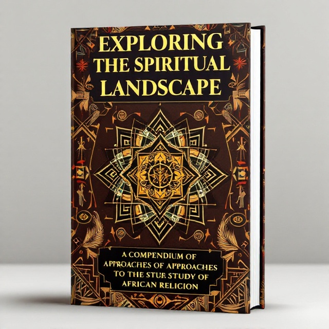 The cover features a rich tapestry of African spiritual emblems and symbols, intricately woven across the front. Earthy tones of deep browns and warm golds create a grounded yet mystical feel. Central to the design is an iconic symbol of unity surrounded by a halo of smaller emblems, suggesting a diverse exploration of spiritual pathways. The background is softly textured to mimic traditional African fabrics, adding depth and cultural authenticity.