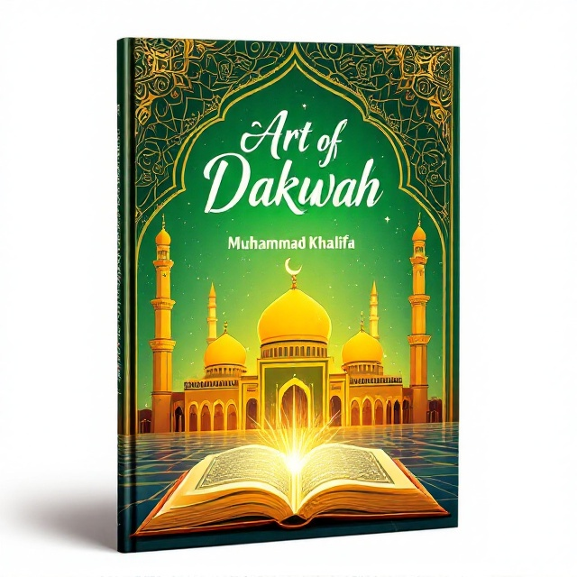 The cover features a stylized illustration of a mosque under a vibrant vintage-inspired sky with intricate geometric patterns. The mosque is depicted in a golden yellow hue, reflecting warm light, while the sky is predominantly green with subtle motifs inspired by Islamic art. The Al-Quran, represented by an open book with glowing pages, is situated in the foreground, emanating light to symbolize knowledge and spirituality.