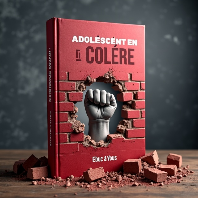 A close-up of a clenched fist bursting through a red brick wall with rubble scattered around, symbolizing the explosive nature of anger. The background is a shade of dark stormy grey, accentuating the intensity of emotion. The book title in bold, large red typography is placed at the top, with a subtle shadow effect, while the author's name is in smaller white font at the bottom, ensuring balance and readability.