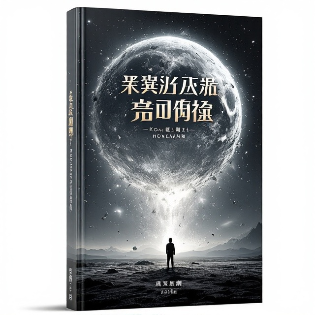 A dramatic depiction of a vast, shattered moon dominating the upper half of the cover, with pieces floating away into the darkness of space. Beneath it, a silhouette of a lone observer stands on a desolate landscape, gazing upwards. The background is a starry night sky that accentuates the explosive spectacle of the moon. The lower section of the cover features subtle imagery of Earth in the distance, symbolizing the concept of homeland.