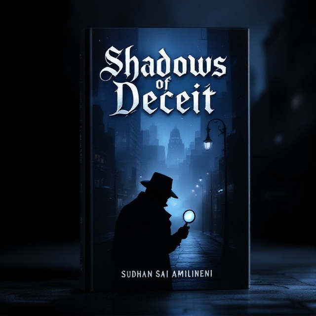 The cover features a shadowy cityscape at night, with dimly lit street lamps casting elongated shadows. In the foreground, a silhouette of a detective holding a magnifying glass is subtly visible, blending into the scene. The entire image has an overlay of fog, adding an air of mystery and secrecy.