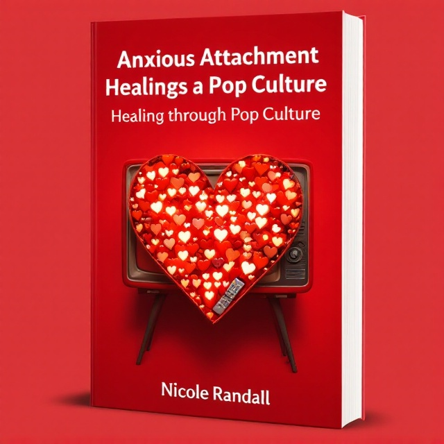 A large heart made up of smaller hearts fills the center of the cover, with a classic red TV and a detailed remote resting inside the heart shape. The TV screen has a soft glow emanating like a warm light, embedding images of joy and love, representing snippets of pop culture. A subtle light flare effect adds a hopeful ambiance to the cover, hinting at positivity and healing.