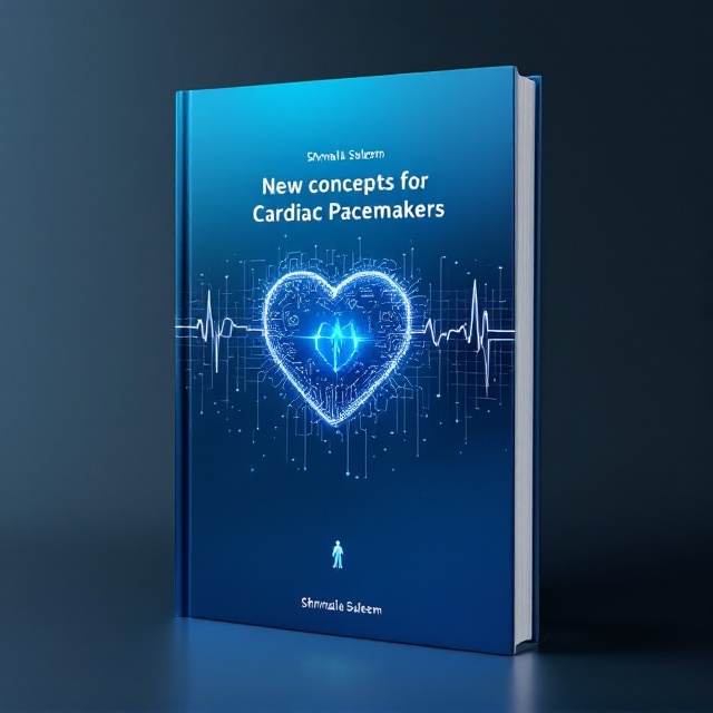 The cover features a sleek gradient background transitioning from deep blue at the top to pure white at the bottom. Central to the design is a detailed illustration of a pacemaker, artistically depicted with glowing circuits. Across the middle of the cover runs a prominent ECG line, starting from the pacemaker and extending outward. Silhouettes of a heart and a human figure are subtly overlayed.