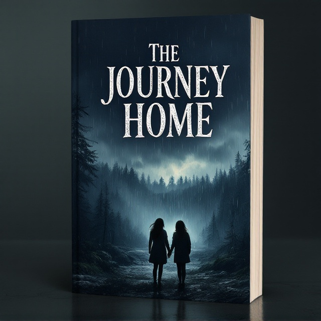 The cover features a dark, stormy sky with heavy rain pouring down amidst a dense, shadowy forest. Two girls stand at the edge of the forest, silhouettes against the drama unfolding in the sky. The scene conveys a mix of fear and determination, suggesting the treacherous yet thrilling journey they face together. Their expressions are hard to see, yet their posture reflects a bond of friendship and hope amidst the ominous environment.