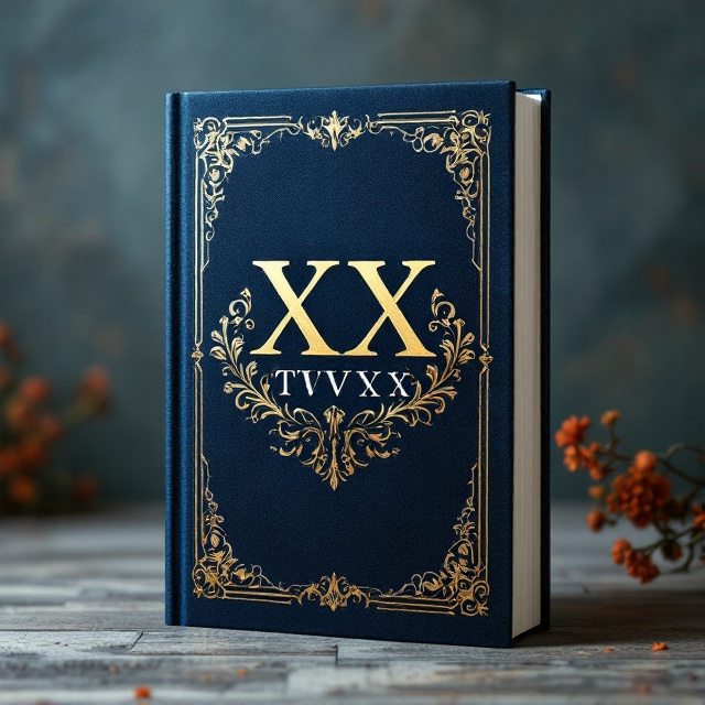 A rich, dark blue velvet-textured background sets the tone for the cover, providing a sense of opulence. In the center, an elegant, golden Roman numeral "XX" is embossed, with intricate Victorian floral patterns swirling around it. Below it, in a smaller size, the stylized title "TVVX" is highlighted with a silver metallic sheen, adding a touch of sophistication. In the backdrop, a faint silhouette of a classic historical monument peeks through, reinforcing the historical genre without overshadowing the main elements.