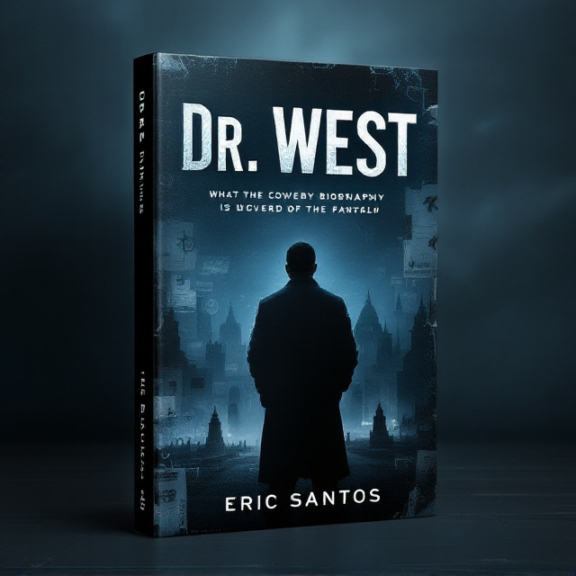 A dimly lit silhouette of a man in a lab coat stands in the foreground, shrouded in shadows. In the background, a vague outline of governmental buildings, intertwined with cryptic symbols and faded documents, hint at the covert operations of the CIA. The entire cover has a deep blue and gray color scheme, blending into a dark, moody feel that evokes secrecy and intrigue.